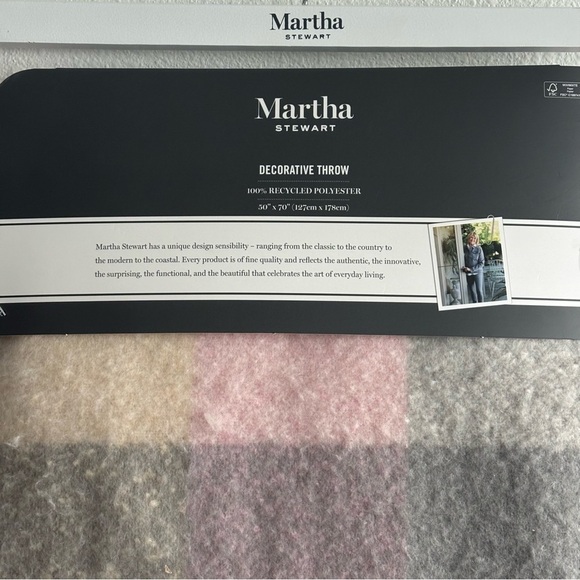 NWT Martha Stewart Decorative Throw - Pink, Gray, Cream Colorful Plaid Recycled - Picture 3 of 8